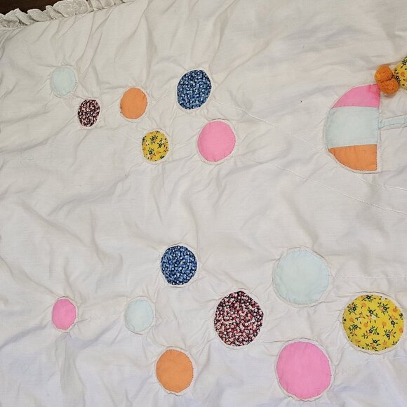 Vintage Kitschy Baby Quilt Blanket Clown Animals Balloons White Lace‎ 41 X 50 - Picture 5 of 13